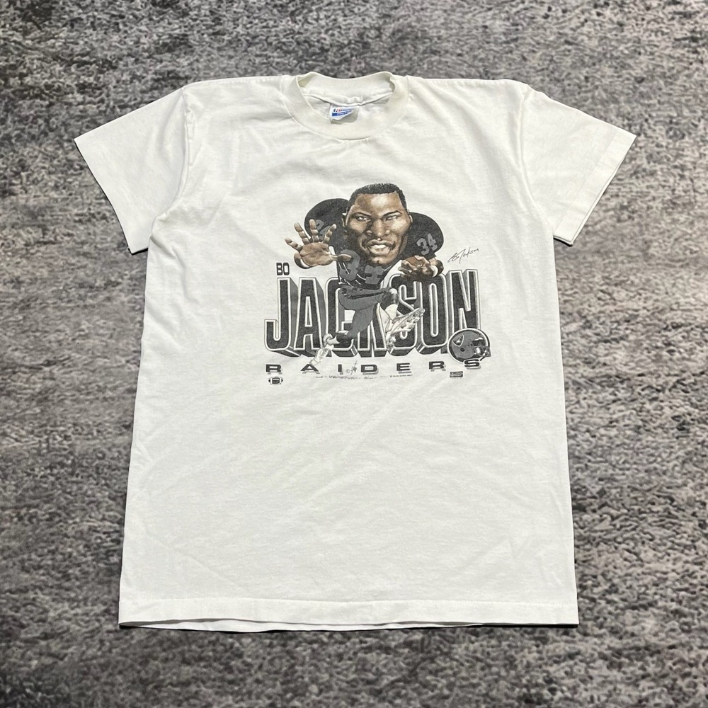 Vintage Las Angeles Raiders Bo Jackson T Shirt Youth Large Hanes White 90s 80s